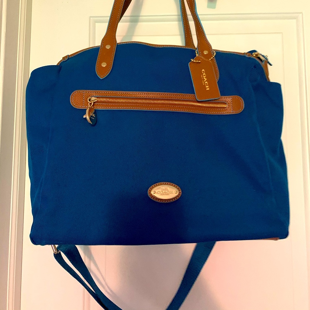 COACH teal and brown leather diaper bag GREAT